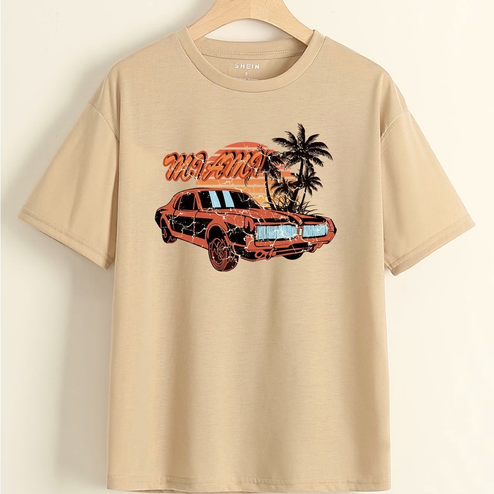 SHEIN, LETTER AND TROPICAL PRINT TEE